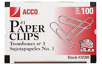 PAPER CLIPS, ACCO, ECONOMY #1, 100/BOX, 10 BOXES/CT MAIN