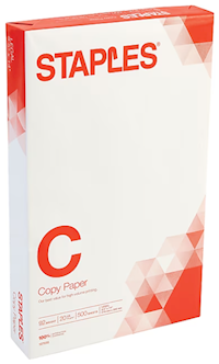 COPY PAPER, STAPLES, 8.5" X 14", 20 LBS, WHITE, 500 SHEETS/REAM MAIN