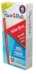 PENS, BALLPOINT, PAPER MATE, MEDIUM POINT, RED INK, 12/CT LARGE