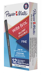 PENS, BALLPOINT, PAPER MATE, FINE POINT, BLACK INK, 12/CT LARGE