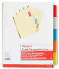 DIVIDERS, INSERTABLE, LARGE TAB, STAPLES, 5 TAB, ASSORTED COLORS THUMBNAIL
