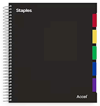 NOTEBOOK, 5 SUBJECT, STAPLES, 8.5" X 11", COLLEGE RULED, 150 SHEETS, BLACK MAIN