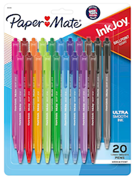 PENS, BALLPOINT, RETRACTABLE, PAPER MATE, MEDIUM POINT, ASSORTED COLORS, 20/CT LARGE