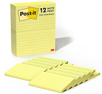 STICKY NOTES, POST-IT, 3" X 5", YELLOW, LINED, 100 SHEETS/PAD, 12 PADS/CT MAIN