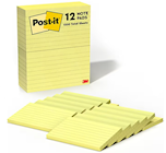 STICKY NOTES, POST-IT, 3" X 5", YELLOW, LINED, 100 SHEETS/PAD, 12 PADS/CT THUMBNAIL