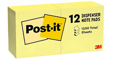 STICKY NOTES, POST-IT, 3" X 3", YELLOW, 100 SHEETS/PAD, 12 PADS/CT THUMBNAIL