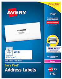 ADDRESS LABELS, AVERY EASY PEEL, LASER, 1 1/3" X 4", WHITE, 14 LABELS/SHEET, 100 SHEETS/CT MAIN