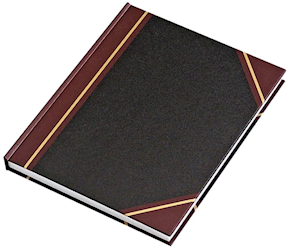 RECORD BOOK, STAPLES, 300 PAGES, BLACK/BURGUNDY LARGE