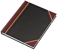 RECORD BOOK, STAPLES, 300 PAGES, BLACK/BURGUNDY MAIN