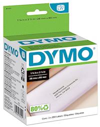 ADDRESS LABELS, DYMO LABELWRITER 30252, 3 1/2" X 1 1/8", BLACK ON WHITE, 350 LABELS/ROLL, 2 ROLLS/CT MAIN