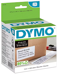 SHIPPING LABELS, DYMO LABELWRITER 30256, LARGE, 4" X 2 5/16", BLACK ON WHITE, 300 LABELS/CT LARGE