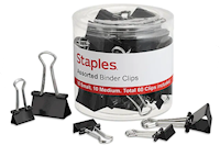 BINDER CLIPS, ASSORTED SIZES, STAPLES, BLACK, 60/CT MAIN
