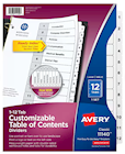 DIVIDERS, AVERY, READY INDEX, TABLE OF CONTENTS, PAPER, 1-12 TABS, WHITE THUMBNAIL