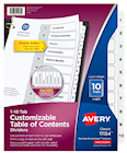 DIVIDERS, AVERY, READY INDEX, TABLE OF CONTENTS, PAPER, 1-10 TABS, WHITE THUMBNAIL