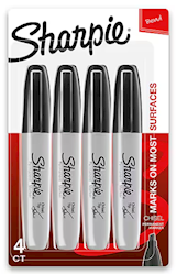 PERMANENT MARKERS, SHARPIE, CHISEL TIP, BLACK, 4/CT LARGE