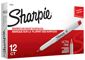 PERMANENT MARKERS, SHARPIE, ULTRA FINE TIP, RED, 12/CT LARGE
