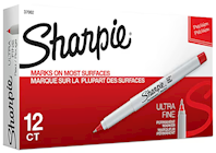 PERMANENT MARKERS, SHARPIE, ULTRA FINE TIP, RED, 12/CT THUMBNAIL