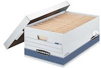 STORAGE BOXES, MEDIUM DUTY, BANKERS BOX, 24", LIFT OFF LID, LEGAL SIZE, WHITE/BLUE, 12/CT MAIN