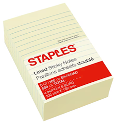 STICKY NOTES, RECYCLED, 4" X 6", LINED, 100 SHEETS/PAD, 5 PADS/CT LARGE