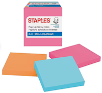 STICKY NOTES, POP-UP, 3" X 3", ASSORTED COLORS, 100 SHEETS/PAD, 6 PADS/CT MAIN