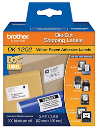 SHIPPING LABELS, BROTHER DK-1202, PAPER, 3 9/10" X 2 2/5", BLACK ON WHITE, 300 LABELS/ROLL MAIN