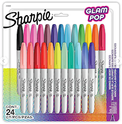 PERMANENT MARKERS, SHARPIE, GLAM POP, FINE TIP, ASSORTED COLORS, 24/CT LARGE