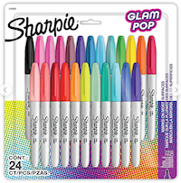PERMANENT MARKERS, SHARPIE, GLAM POP, FINE TIP, ASSORTED COLORS, 24/CT MAIN