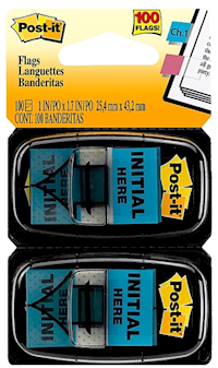 MESSAGE FLAGS, POST-IT, INITIAL HERE, 1"W, BLUE, 100 FLAGS/CT MAIN