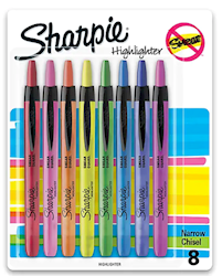HIGHLIGHTERS, SHARPIE, RETRACTABLE, CHISEL TIP, ASSORTED COLORS, 8/CT LARGE