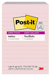 STICKY NOTES, POST-IT, 4" X 6", RECYCLED, ASSORTED COLORS, LINED, 90 SHEETS/PAD, 3 PADS/CT LARGE