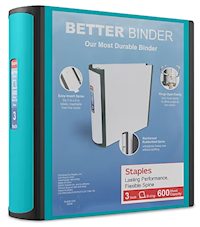 BINDER, 3 RING, STAPLES, D RING, LIGHT BLUE MAIN