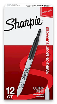 PERMANENT MARKERS, SHARPIE, RETRACTABLE, ULTRA FINE TIP, BLACK, 12/CT MAIN