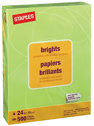 PAPER, MULTIPRUPOSE, STAPLES BRIGHTS, 24 LBS, 8.5" X 11", LIME, 500/REAM LARGE