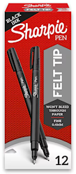 PENS, SHARPIE, FELT, FINE POINT, 0.4MM, BLACK INK, 12/CT LARGE