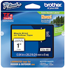 LABEL MAKER TAPE, LAMINATED, BROTHER TZE-651, 1" X 26 1/5', BLACK ON YELLOW THUMBNAIL