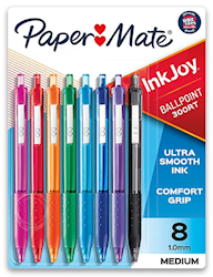 PENS, BALLPOINT, RETRACTABLE, PAPER MATE, MEDIUM POINT, ASSORTED COLORS, 8/CT LARGE
