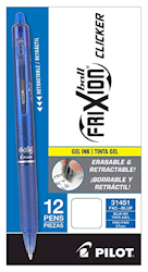 PENS, GEL, ERASABLE, PILOT, FINE POINT, BLUE INK, 12/CT LARGE