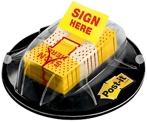 MESSAGE FLAGS, POST-IT, SIGN HERE, 1"W, YELLOW, 200 FLAGS/CT LARGE