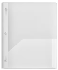 PRESENTATION FOLDER, PLASTIC, WITH FASTENERS, 2 POCKET, CLEAR MAIN