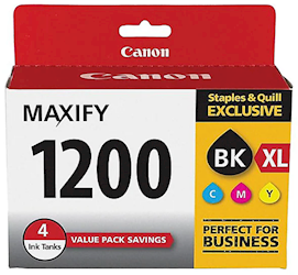 INK, CARTRIDGE, HIGH YIELD, CANON 1200XL, BLACK/CYAN/MAGENTA/YELLOW, 4/CT LARGE
