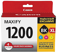 INK, CARTRIDGE, HIGH YIELD, CANON 1200XL, BLACK/CYAN/MAGENTA/YELLOW, 4/CT MAIN