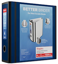 BINDER, 3 RING, STAPLES, D RING, 4", NAVY BLUE MAIN