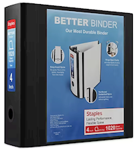 BINDER, 3 RING, STAPLES, D RING, 4", BLACK MAIN