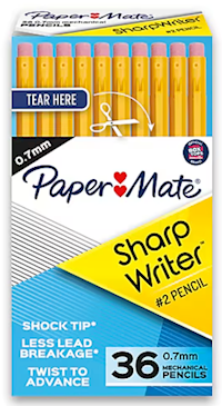 PENCILS, MECHANICAL, #2, MEDIUM LEAD, PAPER MATE, 0.7MM, 36/CT MAIN