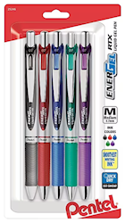 PENS, GEL, PENTEL RTX, MEDIUM POINT, ASSORTED COLORS, 5/CT LARGE