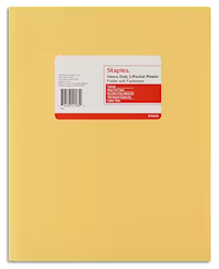 FOLDER, WITH FASTENERS, 2 POCKET, PLASTIC, PORTFOLIO, YELLOW MAIN