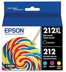 INK, CARTRIDGE, BLACK HIGH YIELD, CYAN/MAGENTA/YELLOW STANDARD YIELD, EPSON T212 LARGE