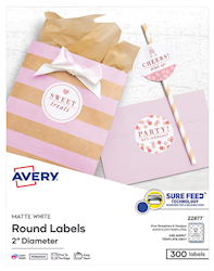 LABELS, AVERY, LASER/INKJET, 2" DIAMETER, WHITE, 500 LABELS/CT LARGE