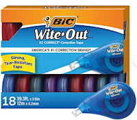 CORRECTION TAPE, BIC WITE-OUT, WHITE, 18/CT MAIN