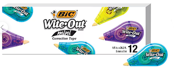 CORRECTION TAPE, BIC WITE-OUT, WHITE, 12/CT THUMBNAIL